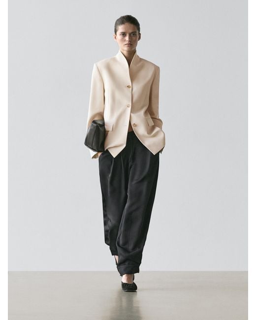 MASSIMO DUTTI White Satin High-Necked Jacket