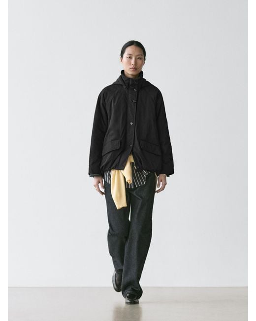 MASSIMO DUTTI Black Long Technical Fabric Parka