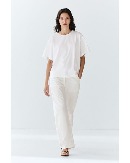 MASSIMO DUTTI White 100% Cotton Short Sleeve T-Shirt