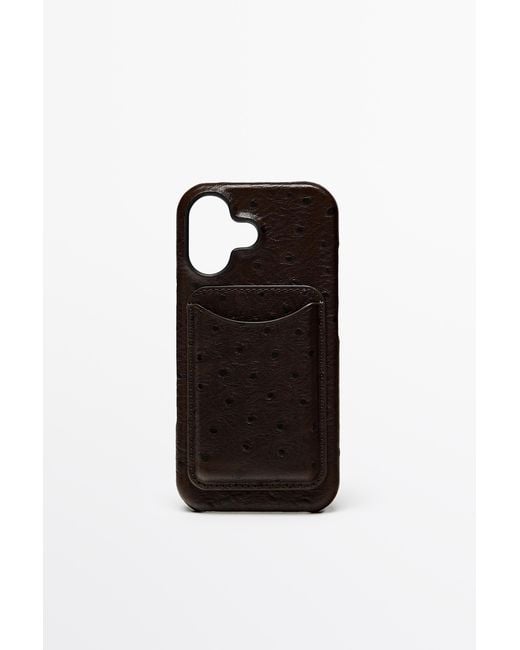 MASSIMO DUTTI Black Textured Nappa Leather Iphone 17 Case