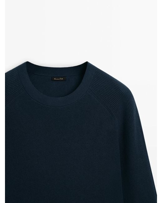 MASSIMO DUTTI Blue Crew Neck Sweater With Linen And Cotton for men