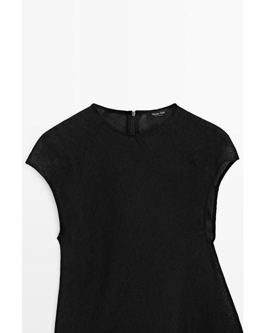 MASSIMO DUTTI Black Flowing Asymmetric Linen Top