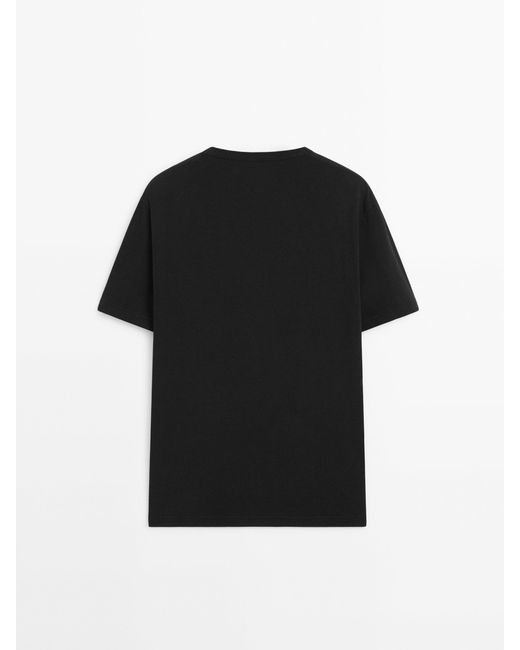 MASSIMO DUTTI Black Short Sleeve Linen And Cotton Blend T-Shirt for men