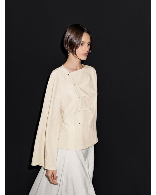 MASSIMO DUTTI Black Long Sleeve Blouse With Side Button Fastening