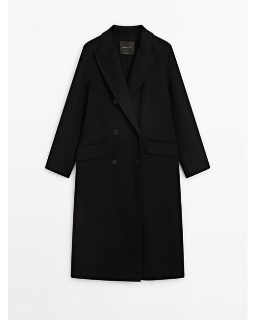 MASSIMO DUTTI Black Long Wool Blend Double-Breasted Coat