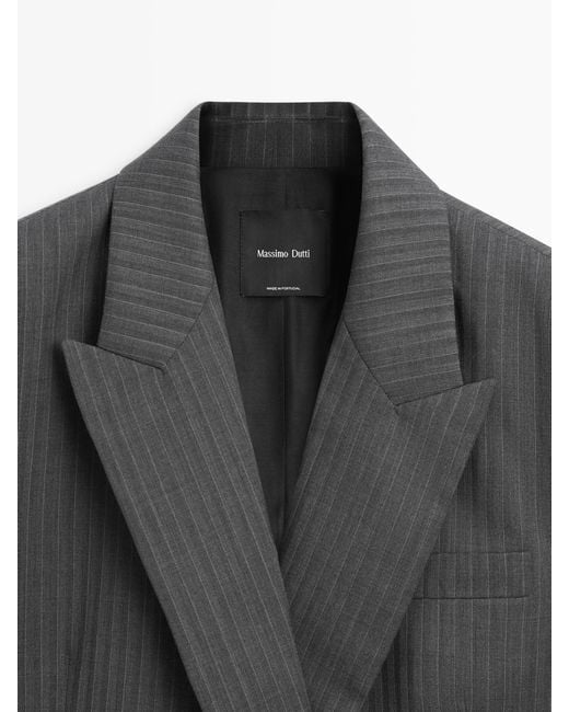 MASSIMO DUTTI Black Pinstripe Cool Wool Blend Suit Blazer