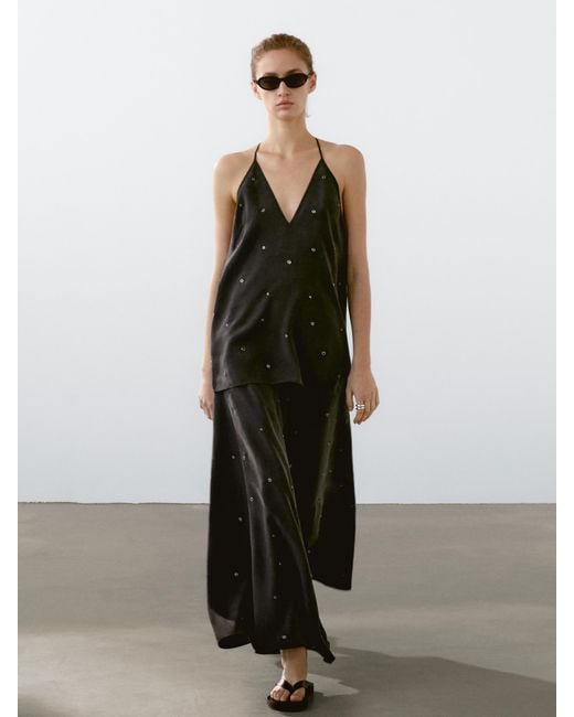 MASSIMO DUTTI Black Long Skirt With Eyelets