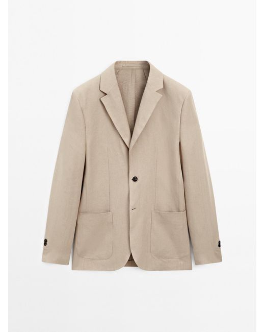 MASSIMO DUTTI 100% Linnen Kostuumblazer in het Natural voor heren