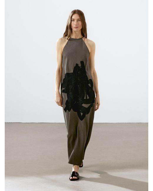 MASSIMO DUTTI Green Long Dress With Contrast Ribbons