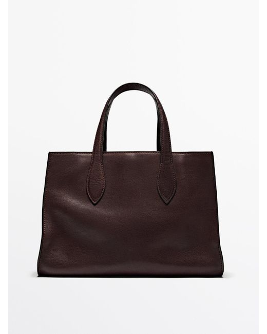 MASSIMO DUTTI Brown Nappa Leather Tote Bag