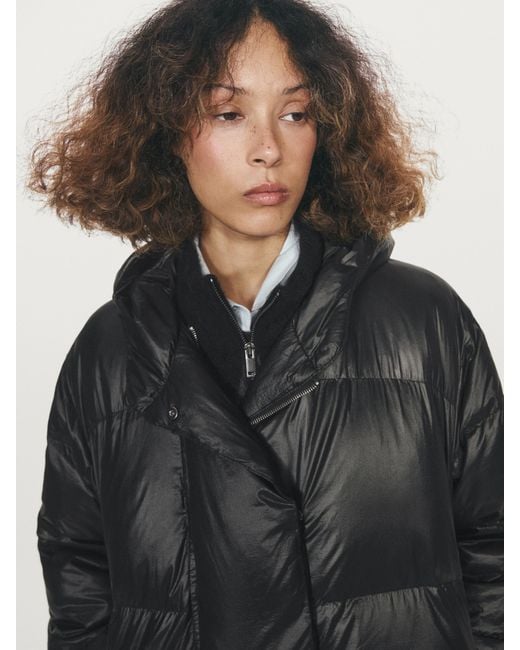 MASSIMO DUTTI Black Puffer Jacket With Hood