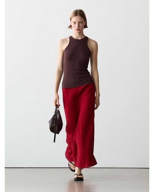 MASSIMO DUTTI 100% Linen Flared Midi Skirt