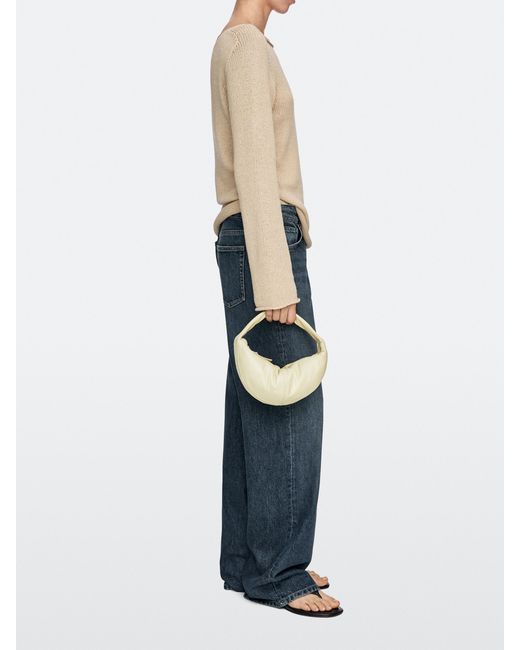 MASSIMO DUTTI White Mini Nappa Leather Half-Moon Bag