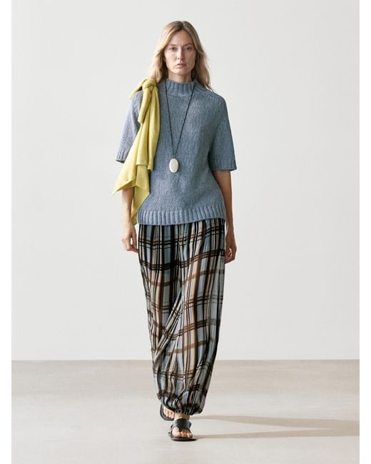 MASSIMO DUTTI Blue Printed Flowing Sarouel Pants