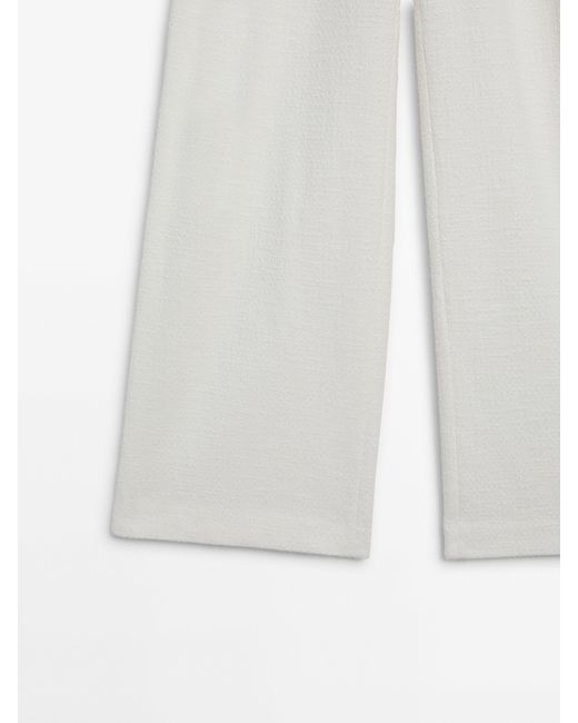 MASSIMO DUTTI White Wide-Leg Textured Suit Trousers With Darts