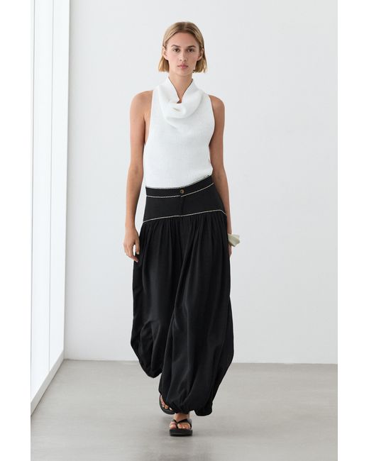 MASSIMO DUTTI Black Flowing Contrast Pants