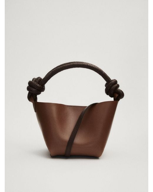 MASSIMO DUTTI Brown Mini Nappa Crossbody Bag With Knot Details