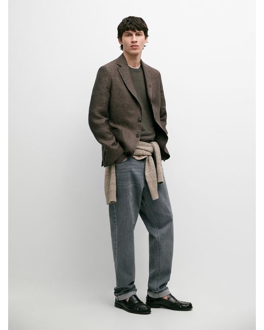 MASSIMO DUTTI Multicolor Linen Blazer With Pocket Detail for men
