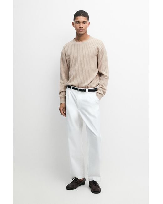 MASSIMO DUTTI White 100% Cotton Ribbed Knit Sweater for men