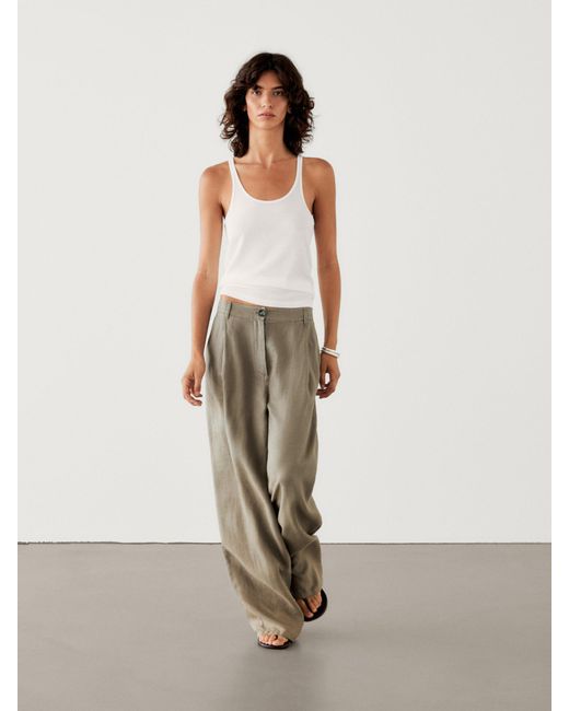 MASSIMO DUTTI Multicolor 100% Linen Wide-Leg Trousers for men