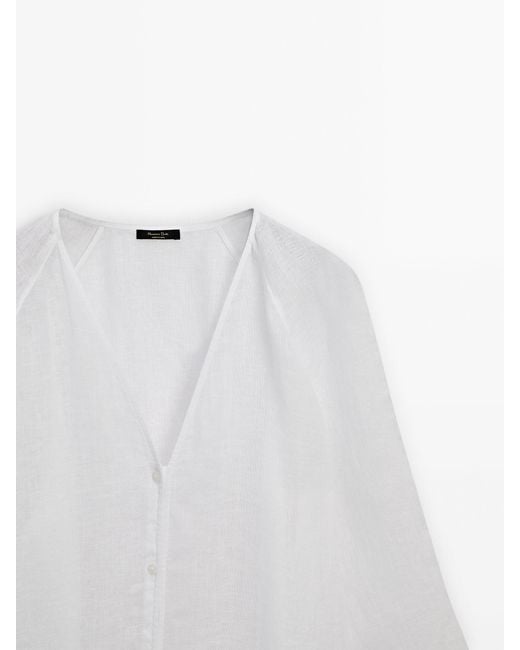 MASSIMO DUTTI White 100% Linen Maxi Oversize Blouse