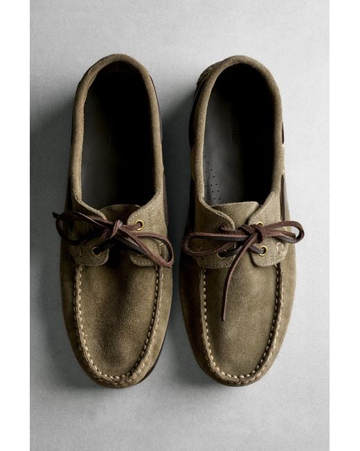MASSIMO DUTTI Black Leather Boat Shoe for men