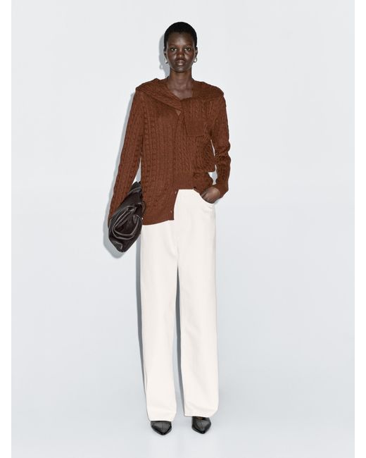 MASSIMO DUTTI White Wool Blend Cardigan With Scarf Detail