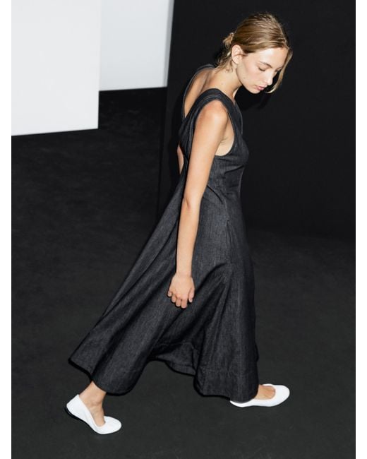 【Massimo Dutti】Denim midi dress with seam details MASSIMO DUTTI Denim Midi Dress With Seam Details in Black
