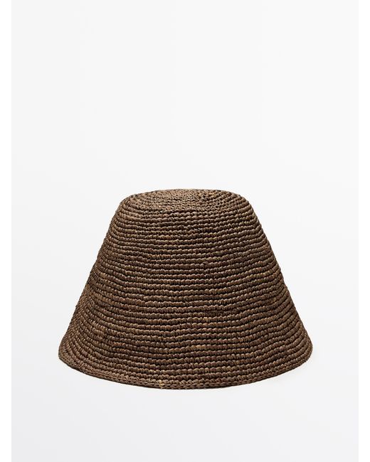 MASSIMO DUTTI Brown Small 100% Raffia Bucket Hat