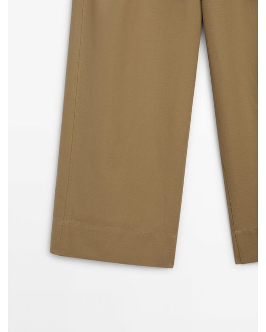 MASSIMO DUTTI Natural High-Waist Wide-Leg Trousers With Double Dart Detail