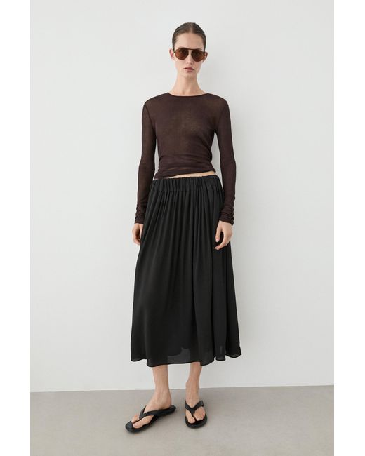 MASSIMO DUTTI Black Pleated Midi Skirt