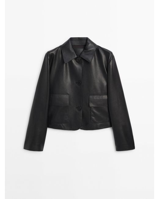 MASSIMO DUTTI Black Nappa Leather Jacket With Pockets