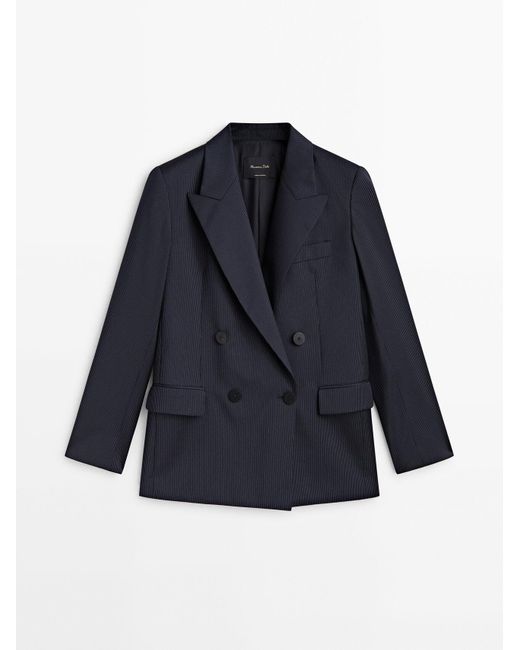 MASSIMO DUTTI Double-Breasted Kostuumblazer Met Fijne Streep in het Blue