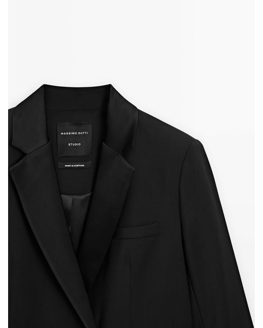 MASSIMO DUTTI Black Satin Coat With Lapel Collar