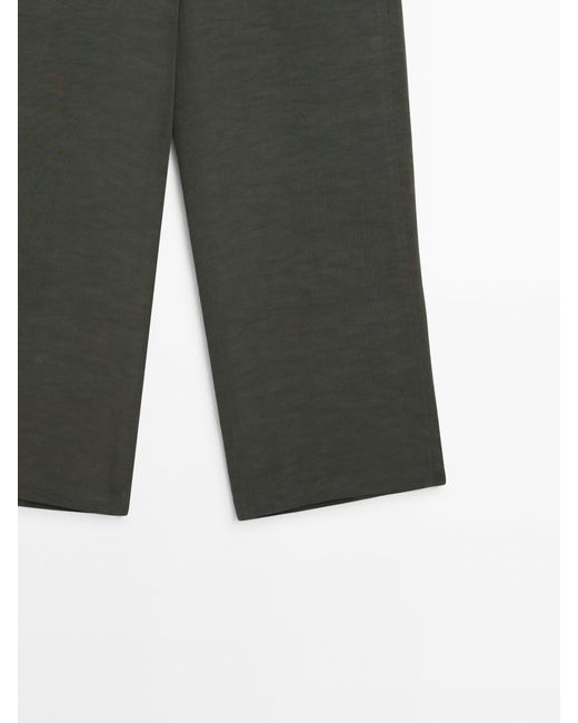 MASSIMO DUTTI Gray Linen Blend Wide-Leg Trousers