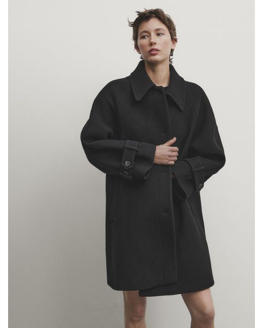 MASSIMO DUTTI TabardEffect Wool Blend Coat in Blue Lyst