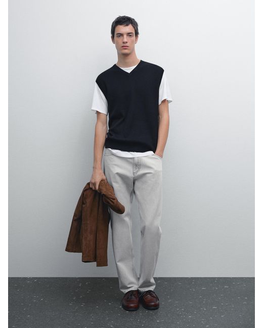 Veste Sans Manches En Maille À Col En V MASSIMO DUTTI pour homme en coloris White