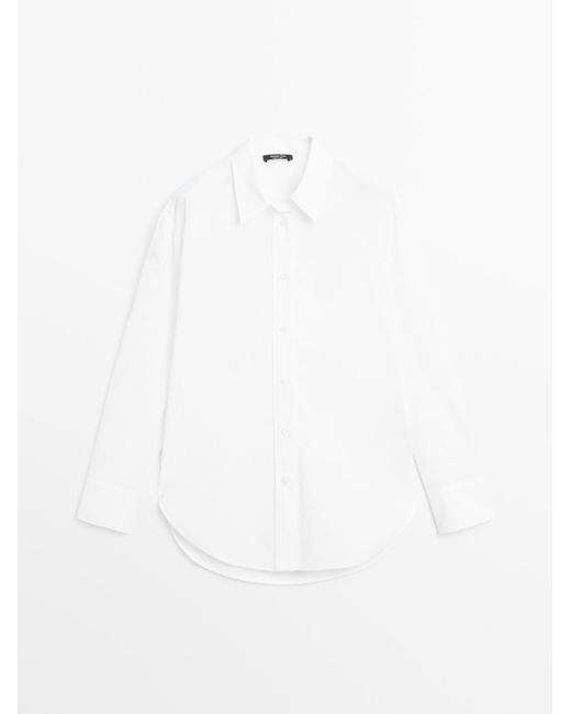 Camisa Larga Popelín 100% Algodón MASSIMO DUTTI de color White
