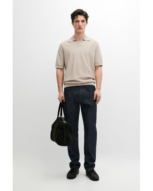 MASSIMO DUTTI Natural 100% Cotton Textured Knit Polo Sweater for men