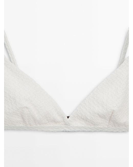 MASSIMO DUTTI White Textured Triangle Bikini Top