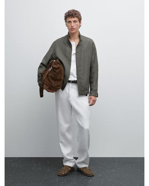 MASSIMO DUTTI Gray Faded Textured Linen Blend Jacket for men