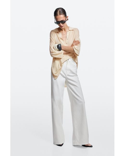 MASSIMO DUTTI White High-Waist Wide-Leg Jeans