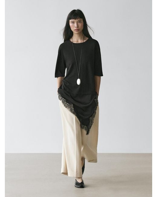 MASSIMO DUTTI Black Combined Sweater With Lace Detail