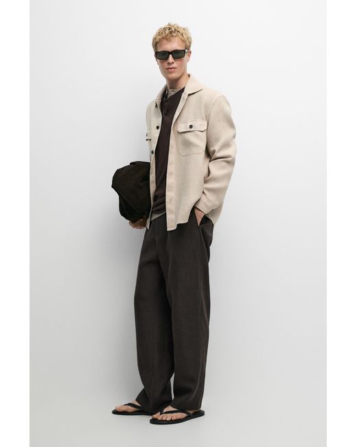 MASSIMO DUTTI Natural 100% Linen Overshirt With Pockets for men