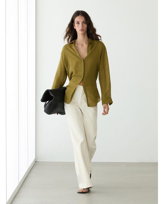 MASSIMO DUTTI Green Flowing Shirt With Shirt Collar