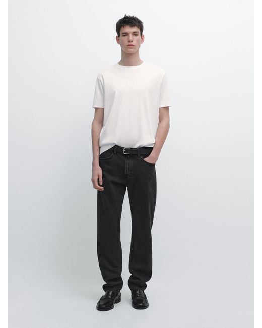 MASSIMO DUTTI White Relaxed Fit Short Sleeve Cotton T-Shirt for men
