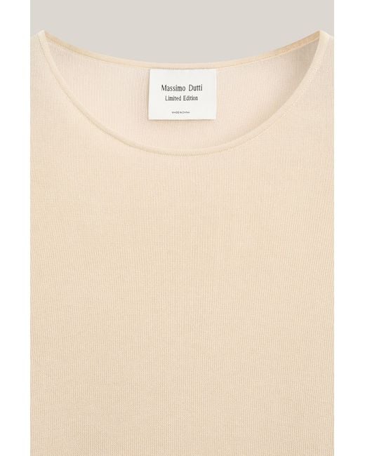 MASSIMO DUTTI Natural Long Sleeve Sheer Silk Top