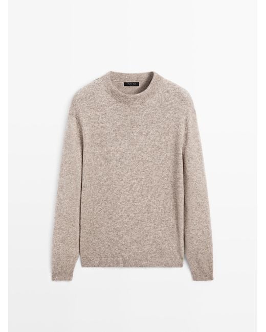 MASSIMO DUTTI Tricot Trui Van Wolmix Met Ronde Hals in het Natural voor heren