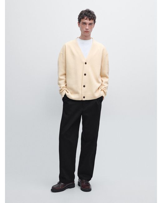 MASSIMO DUTTI White Wool V-Neck Knit Cardigan for men