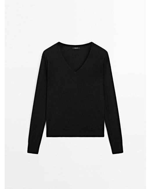 MASSIMO DUTTI Tricot Trui Met V-Hals Van Wolmix in het Black